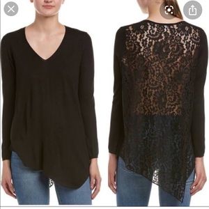 Joie black asymmetrical sweater with lace back.